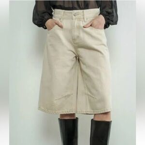 Neutral Beige High-Rise Bermuda Shorts for Women